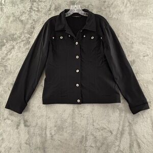 Simon Chang Black Stretch Trucker‎ Jacket Womens 12 Button Up Lightweight Casual